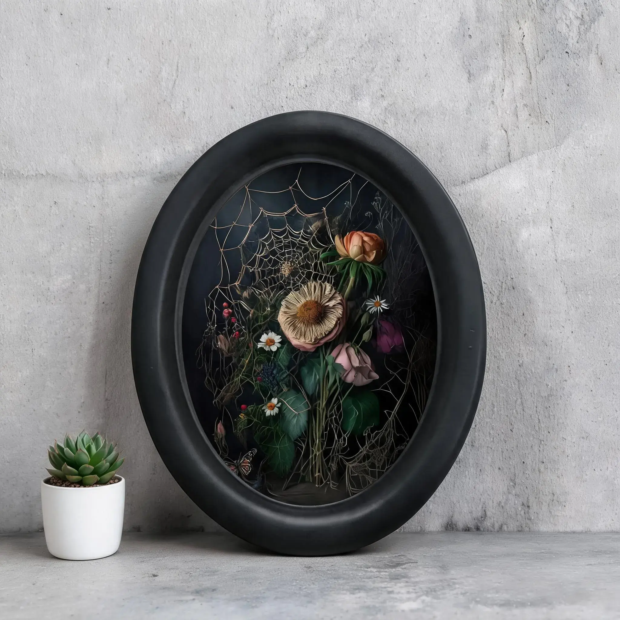 Dark Gothic Spider Web Floral Wall Decor, Wall Art Decoration, Vintage Goth Wildflower Frame, Plant Decoration, Gift for Goth Lovers, Holiday Home Decor