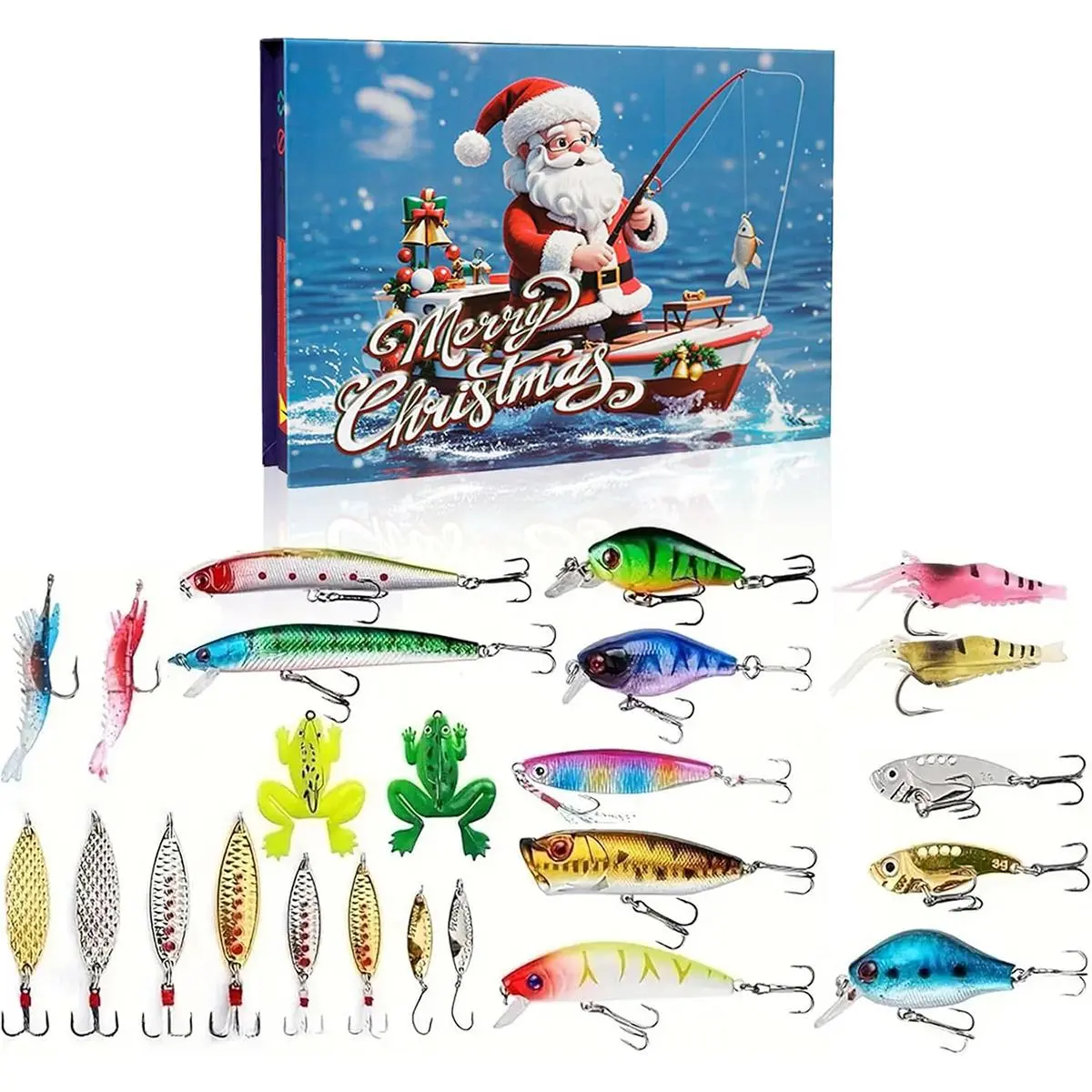 Fishing Lure Blind Box – 24 Days Countdown Advent Calendar with 100+ Pcs Lures, Biometric Minnow Crawler Frog Baits for Freshwater Saltwater, Christmas Gift for Anglers, Party Supplies