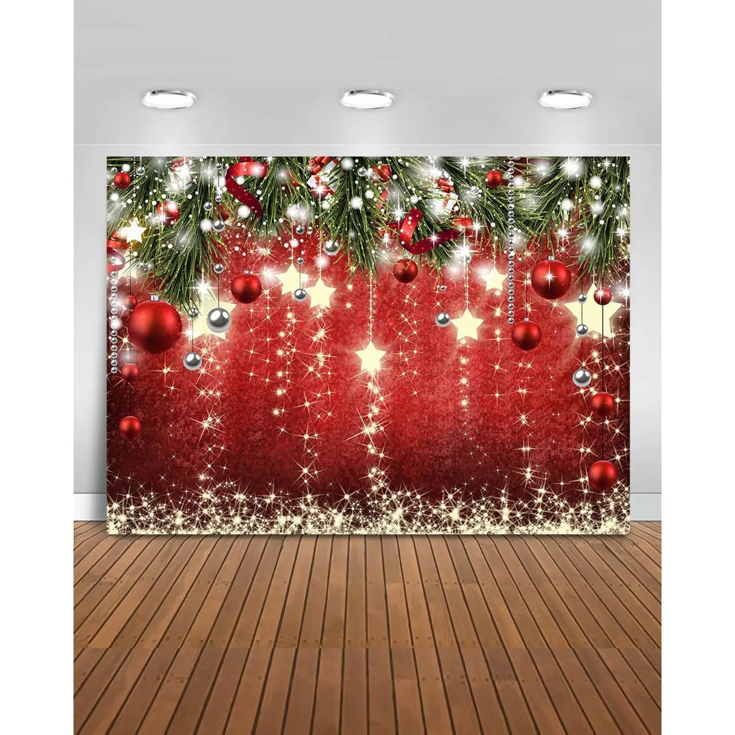 Christmas Backdrop Red Ball Xmas Merry Christmas Party Decorations for Family Holiday Christ for Photography Photo Booth Props (Red, 7x5ft(82"x60"))