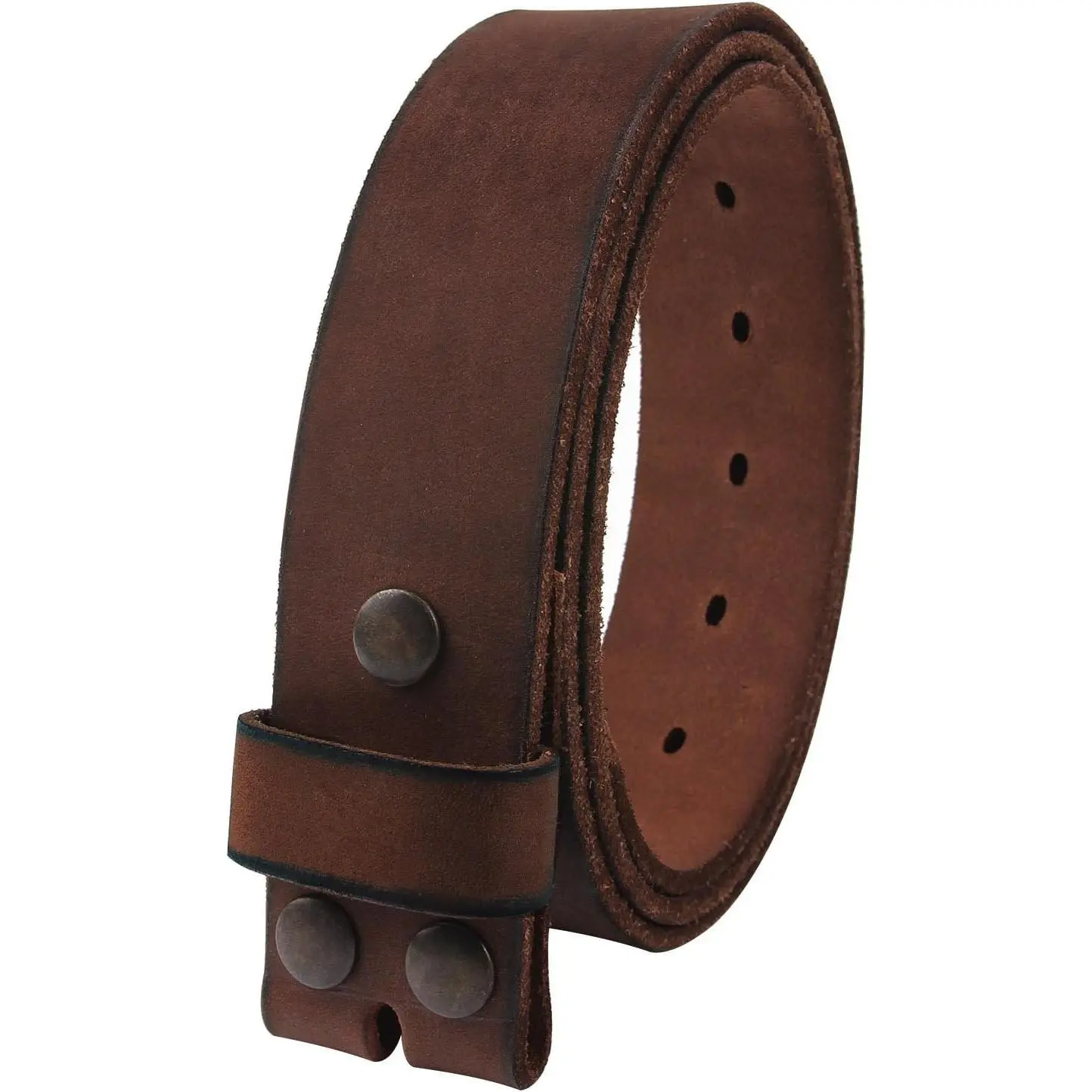 Men's Full Grain Leather Belt Vintage Distressed Style with Snap-On Strap 1 1/2" Wide - No Buckle Included, Perfect for Everyday Use