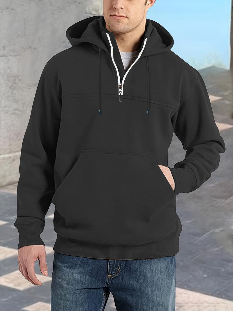 [Winter Warm Hoodie] Men's Heavyweight Hooded Sweatshirt - Winter Warm Pullover Hoodie, Casual Gym & Casual Attire, Machine Washable Solid Color Long Sleeve Hoodie for Men, Training & Outdoor Activities (Regular Fit, Autumn/Winter) - No Belt Loops/Ties