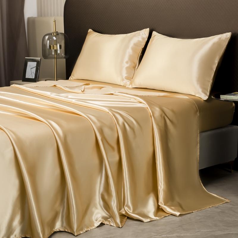 6-piece 100% polyester satin bed sheet set, including (1 fitted sheet + 1 flat sheet + 4 pillowcases), complete bedding set, solid color, machine washable - bedroom essentials, suitable for single, double, king, and queen size beds.
