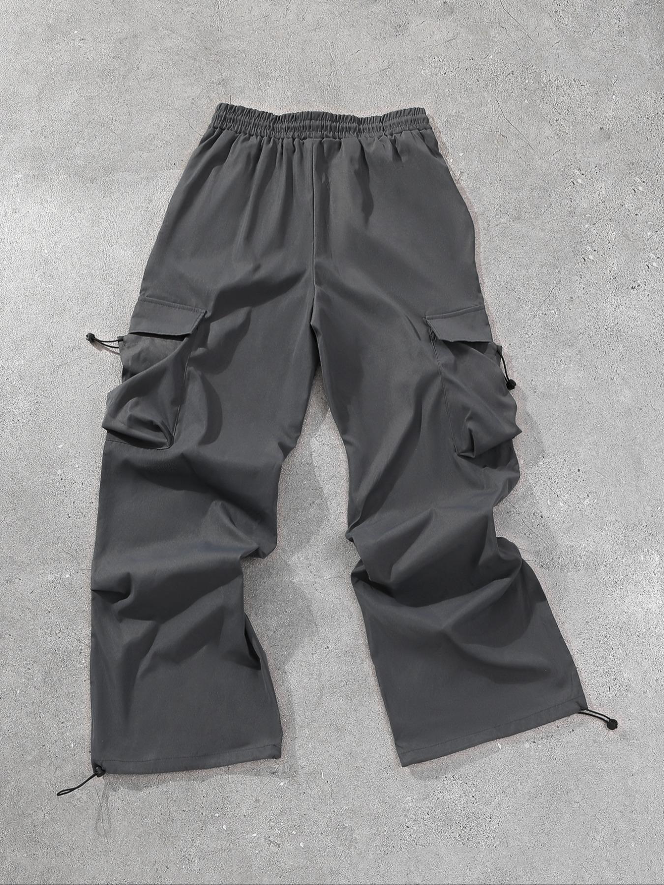 Men's Solid Flap Pocket Cargo Pants, Loose Casual Streetwear Drawstring Waist Pants for Daily Wear, Men's Trousers for All Seasons