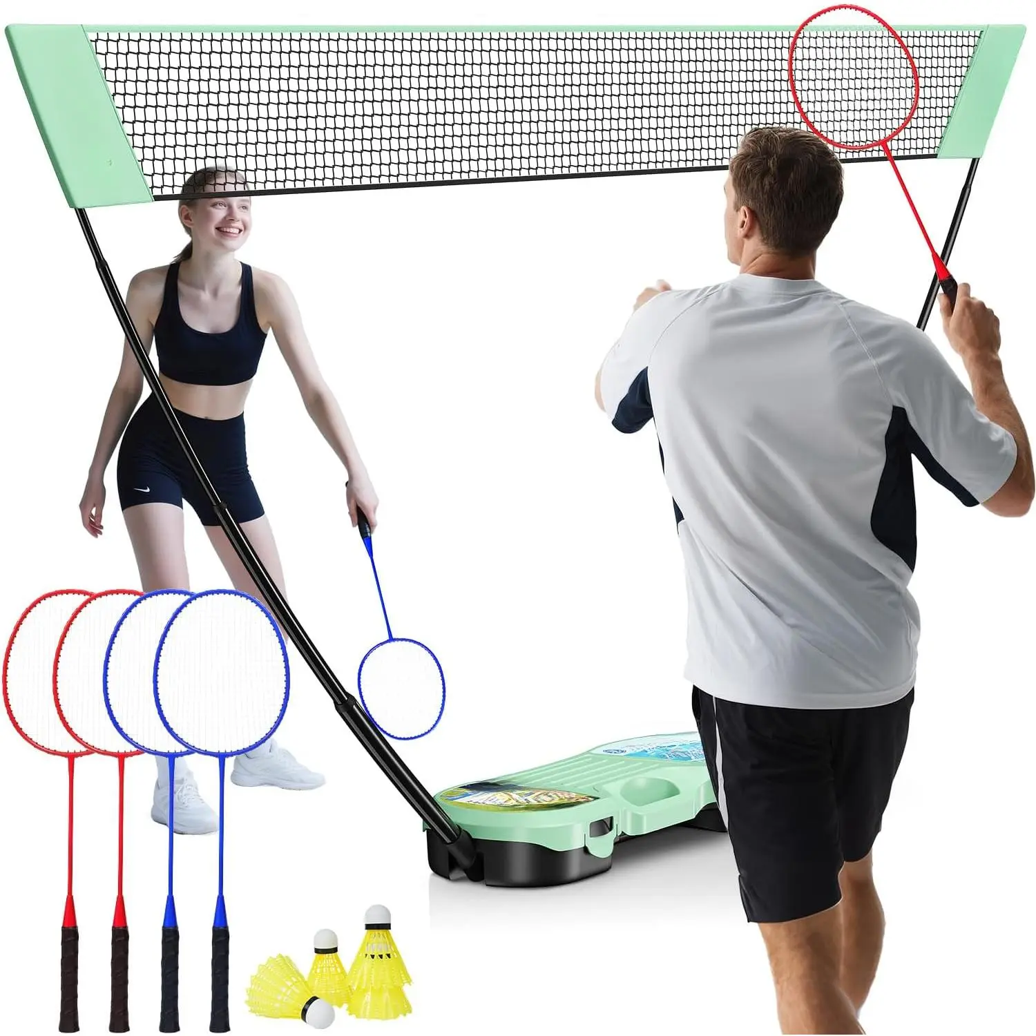 Portable Badminton Net Set with 4 Rackets, Nylon Net, Telescopic Poles & Carry Case, Durable Construction for Casual Play, Quick-Setup Indoor-Outdoor Sports Equipment for Backyard, Park Parties, Backyard Fun Accessories