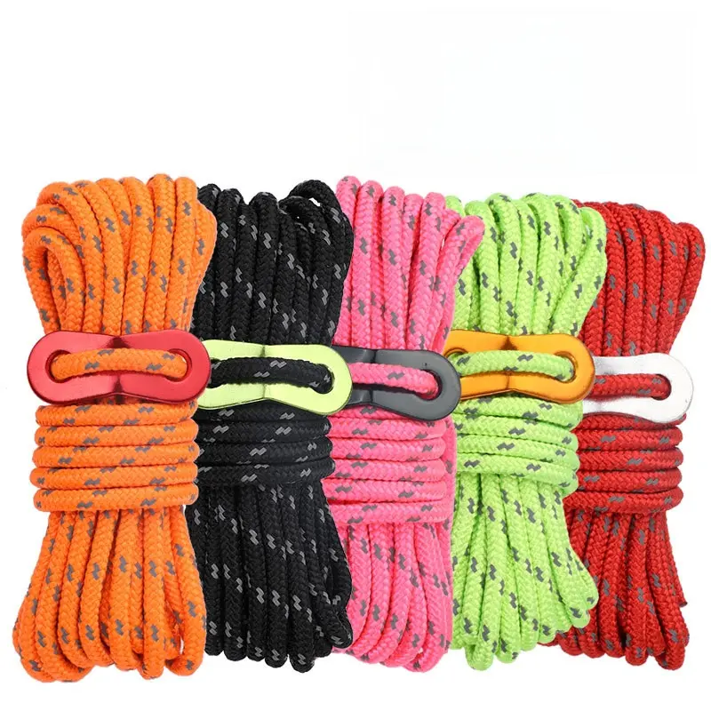 4-piece set of outdoor camping tent stretch canopy windproof ropes 4mm reflective paracord tie ropes Carabiner Accessory