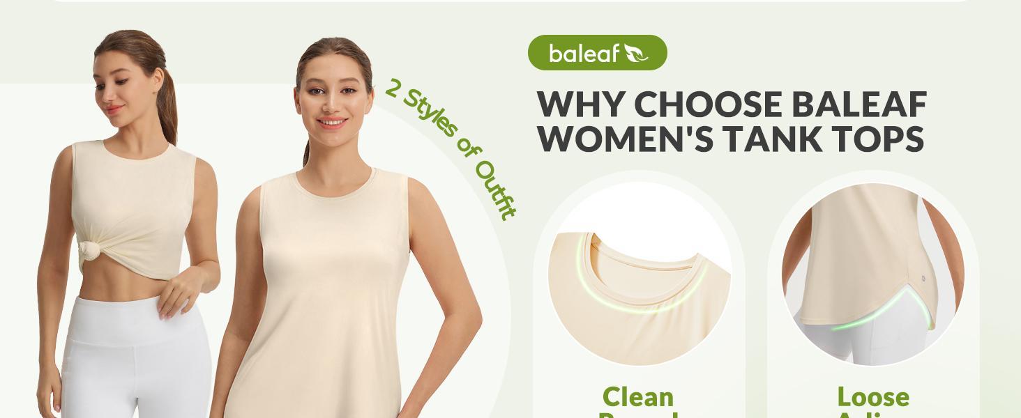 Baleaf Women's UPF 50+ Workout Tank Top Lightweight Sleeveless Gym Shirt Soft Loose Fit Athletic Top with Curved Hem for Yoga and Running