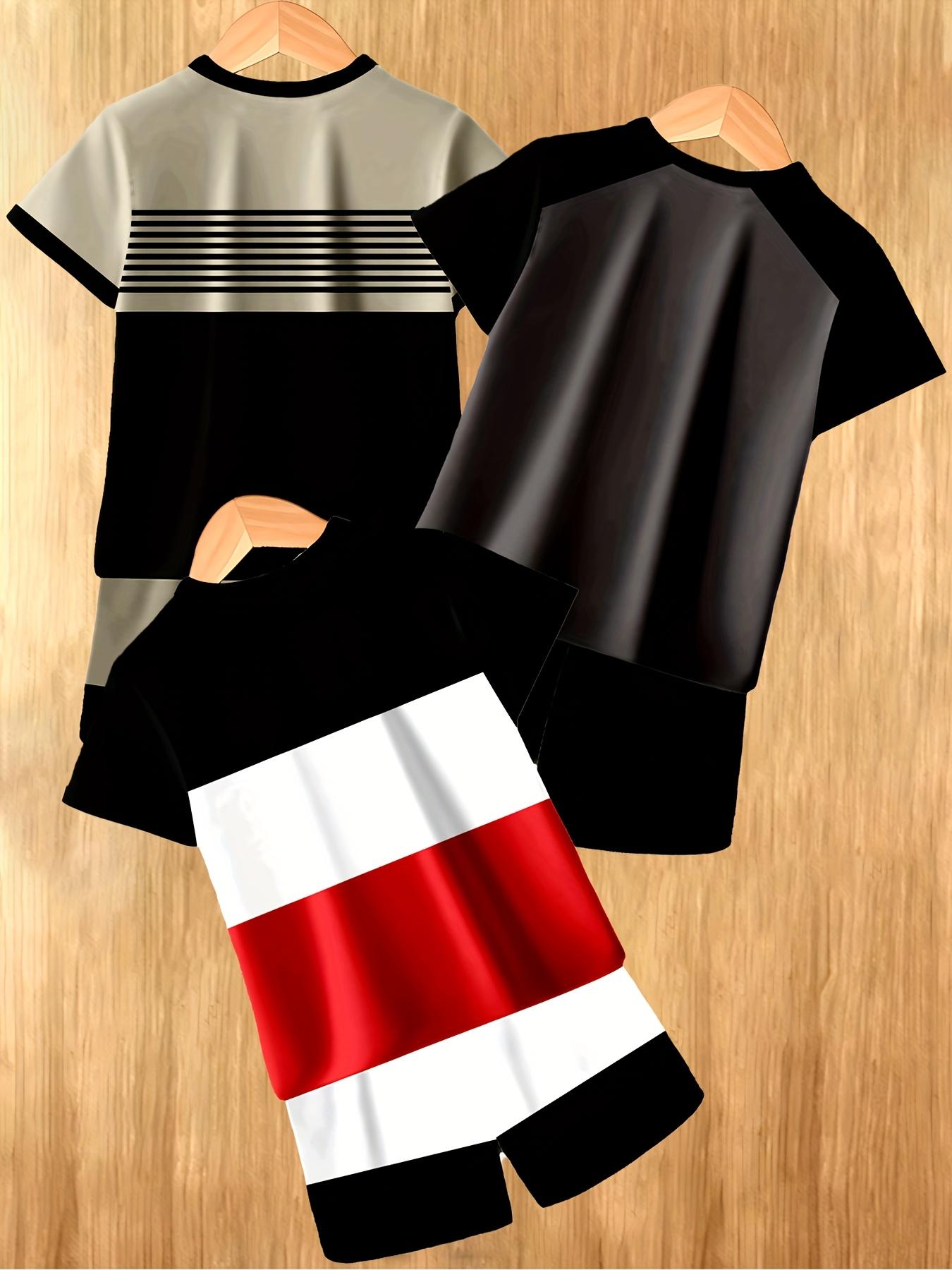 6-piece Set Boys' fashion 3D Printing Casual Short-sleeved Shorts and Sweatshirts Suitable for Outdoor Activities Set