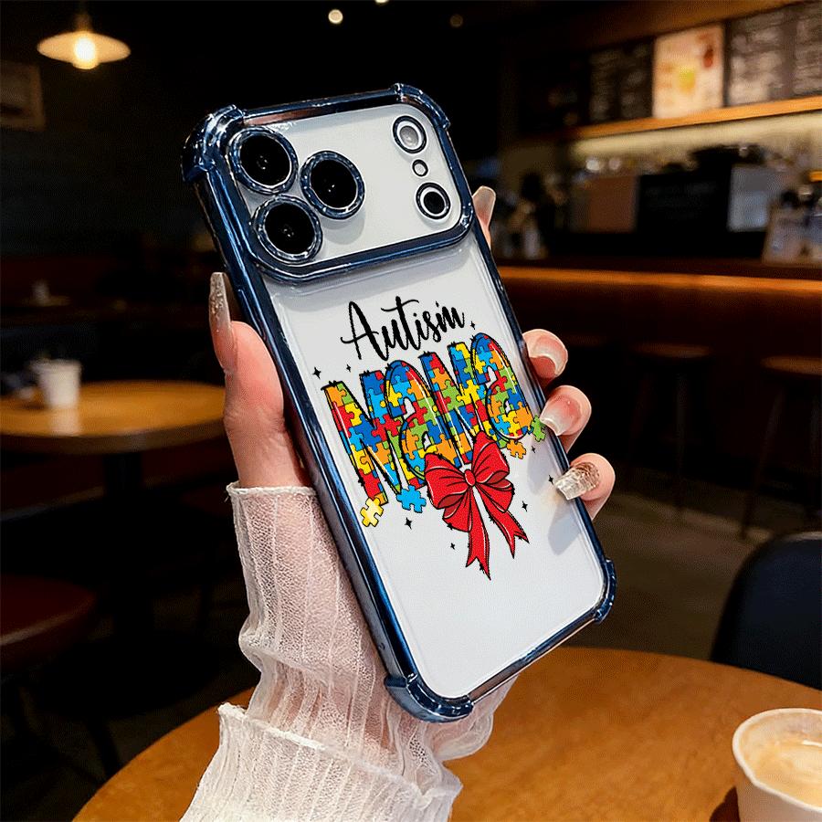 Autism Awareness Design Four Comer Ant-Fall Phone Case Transparent Electroplated Protective Cover for iPhone 17 16 Pro Max 15 Air Plus 14 13 12 11E