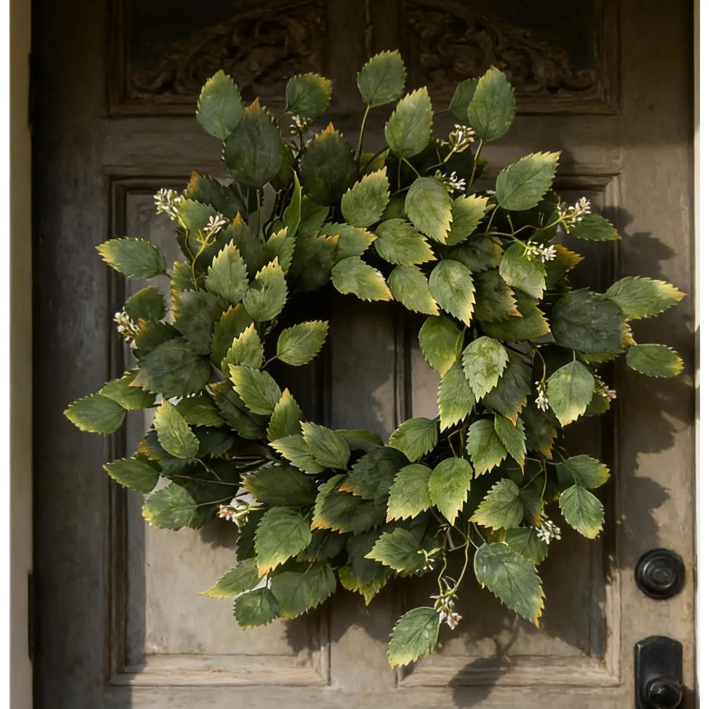 26" Green Hibiscus & Eucalyptus Leaf Wreath for Front Door - Large Artificial Greenery Outdoor Wreath for Porch, Window, Farmhouse, Home, Holiday, Hanging Decor - Spring, Summer, Fall, All Seasons