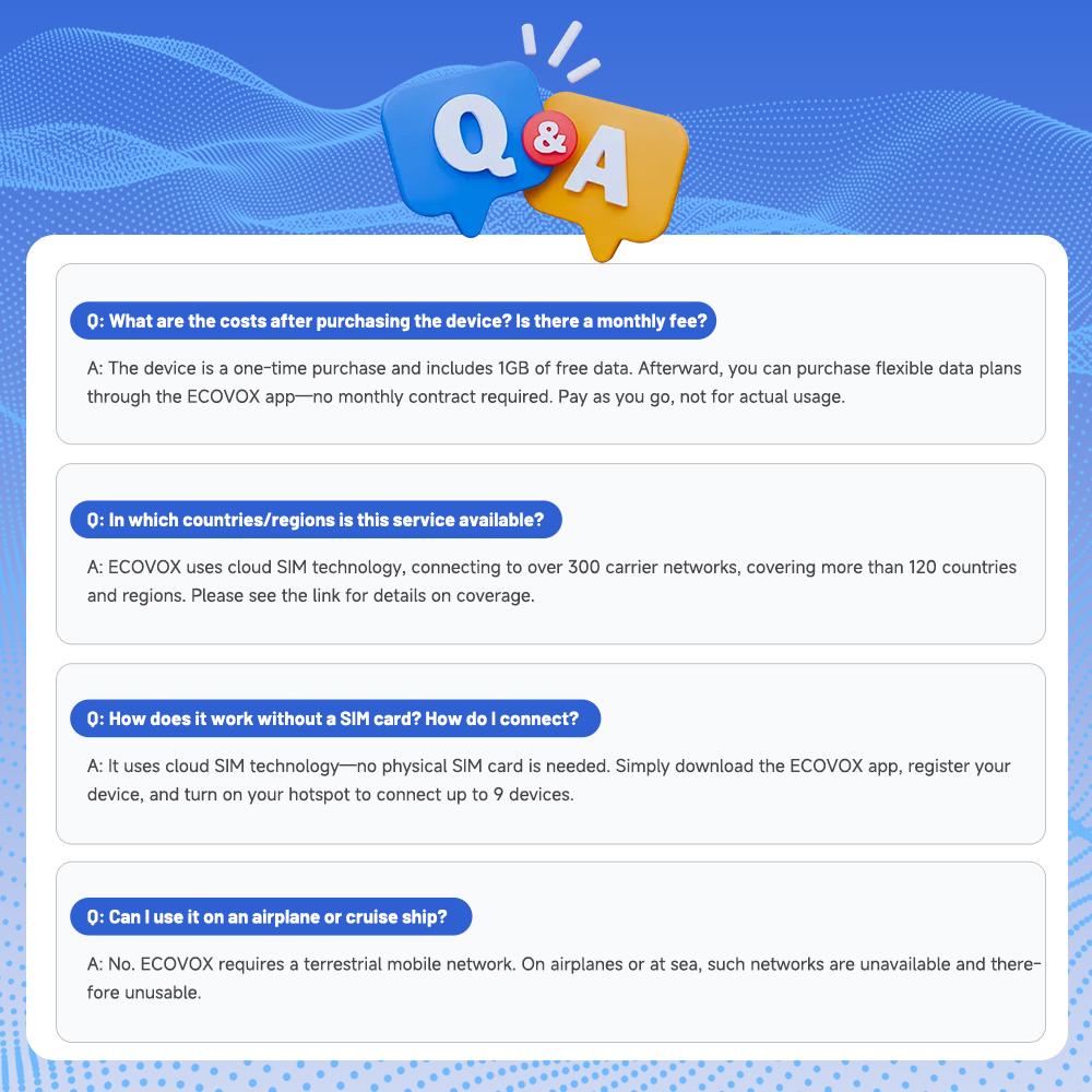 ECOVOX Global eSIM Hotspot Auto-Switch AT&T/T-Mobile/Verizon 150Mbps 4G LTE FCC Certified Pocket-Sized for Airport RV Tinder Date Rescue Free 1GB Data 86g