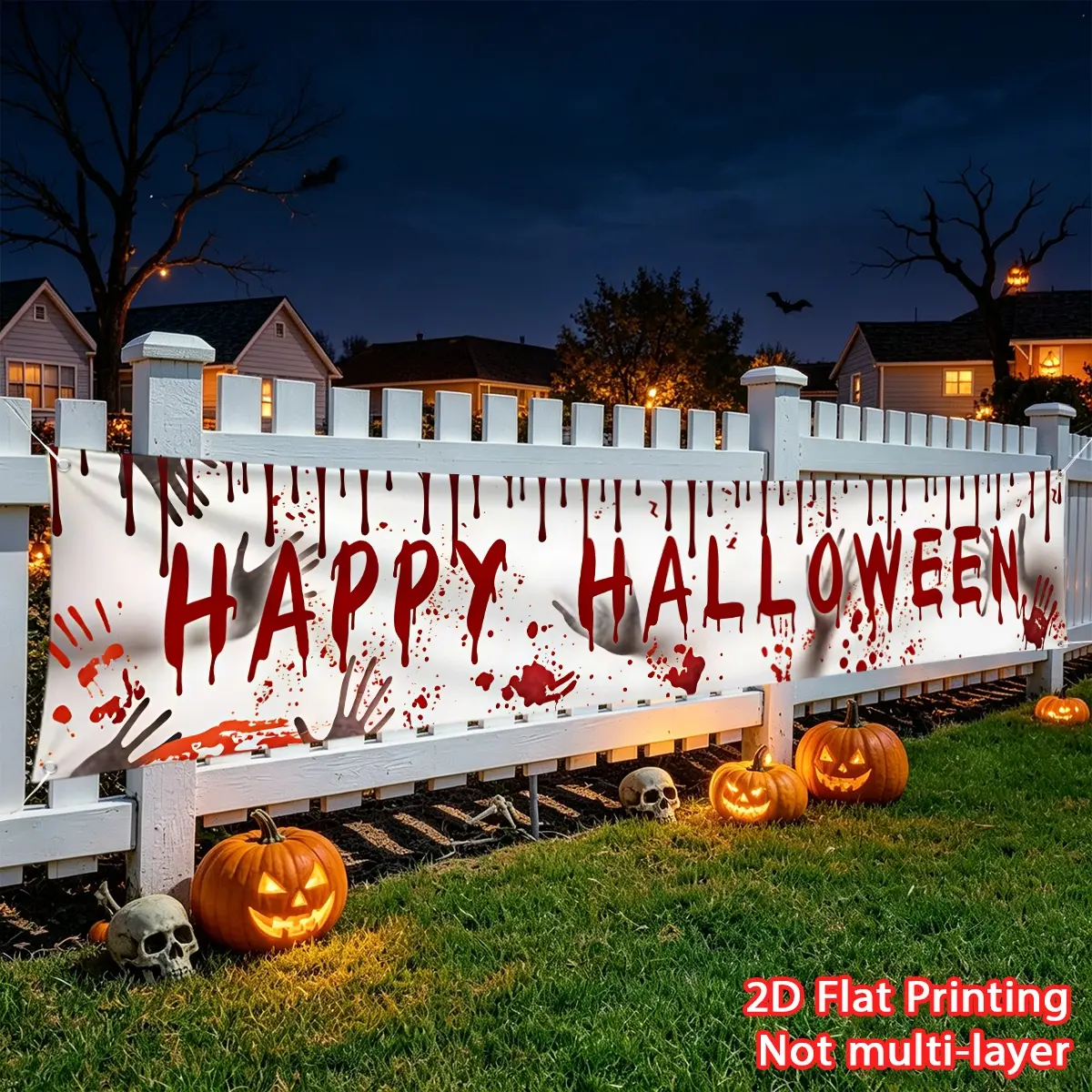 1pc Halloween banner, blood handprint, Halloween text banner, fence banner, party banner, polyester material suitable for outdoor railing, porch wall decoration