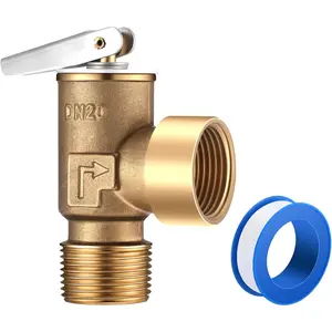 Pressure relief valve, boiler pressure relief valve, with 3/4" NPT thread, PTFE thread sealing strip, made of brass, suitable for hot and cold water systems