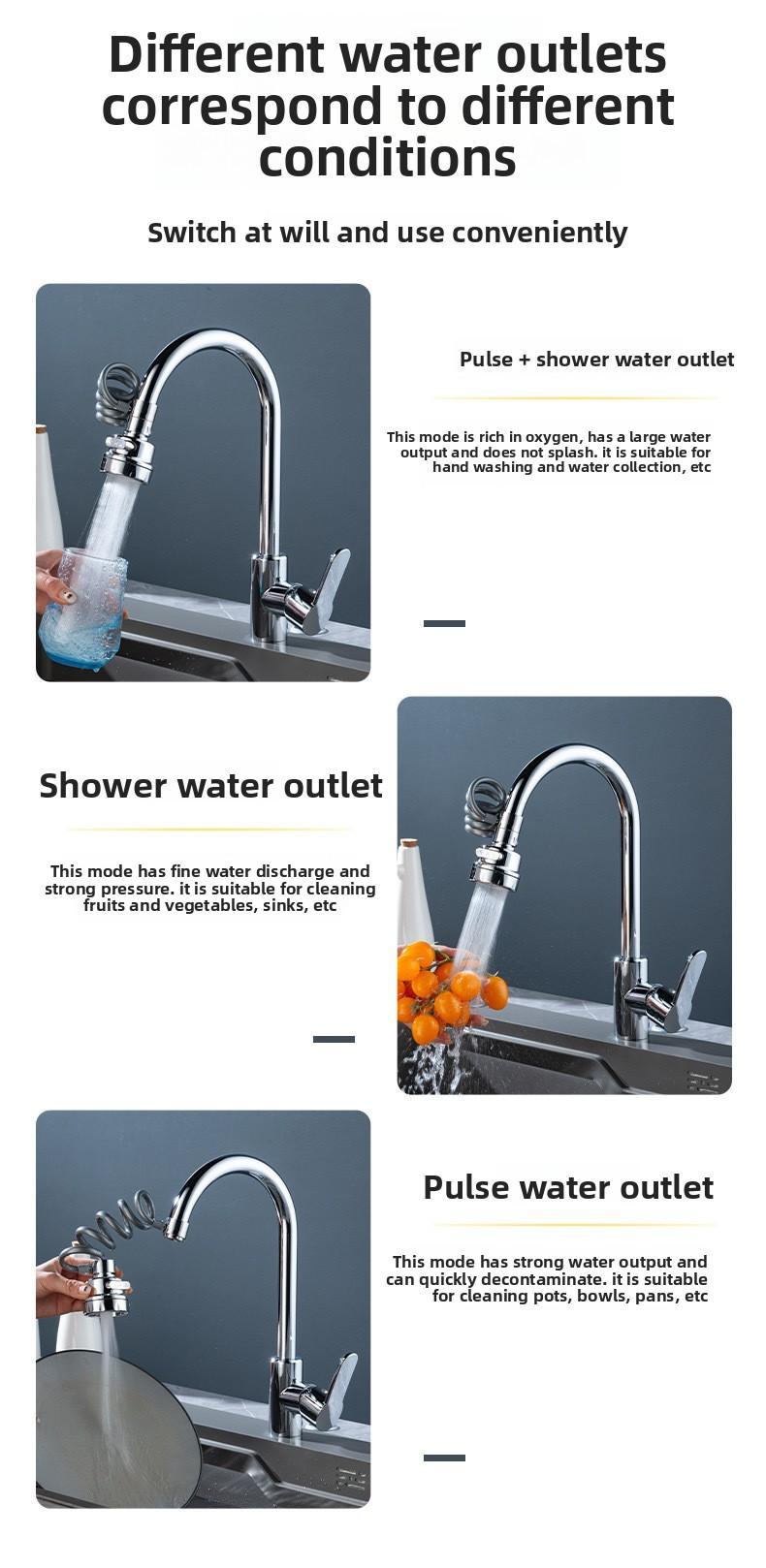 2PCS New Rotatable Faucet Aerator Extension -for Effortless, All-Angle Control, Rotating Swivel Faucet Aerator Extender Kitchen Bathroom Sink Faucets Sprayer Attachment with3Mode Splash