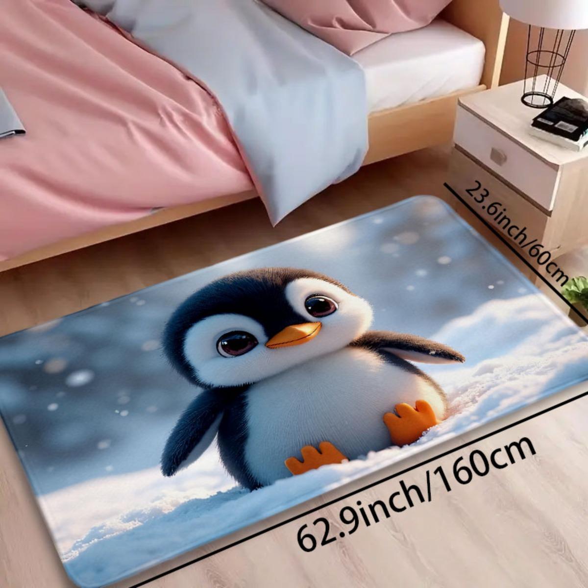 1pc Penguin Bathroom Anti-Slip Mat, Kitchen Mat, Living Room Floor Mat, Flannel Material Anti-Slip, Soft, Comfortable And Easy to Clean, Suitable for Bedroom, Living Room Dining Room, Kitchen Bathroom, Entrance Carpet And Floor Mat, Modern Bath Mat