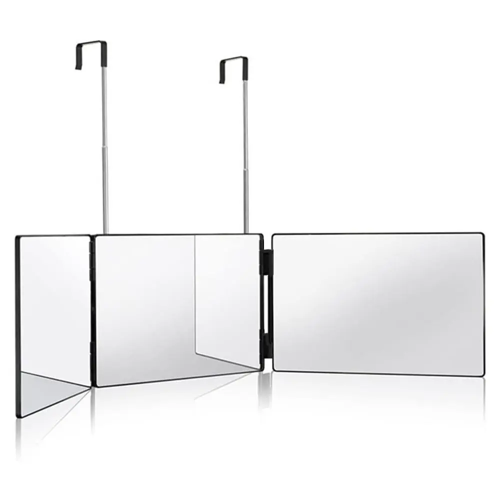 Hieey 3-Way Haircut Mirror, 360-Degree Tri-Fold Adjustable Extendable Hook, 5X Magnifying Glass for Makeup & Hairstyling