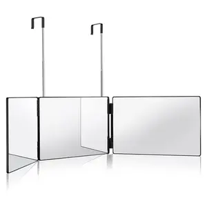 Hieey 3-Way Haircut Mirror, 360-Degree Tri-Fold Adjustable Extendable Hook, 5x Magnifying Glass for Makeup and Hairstyling