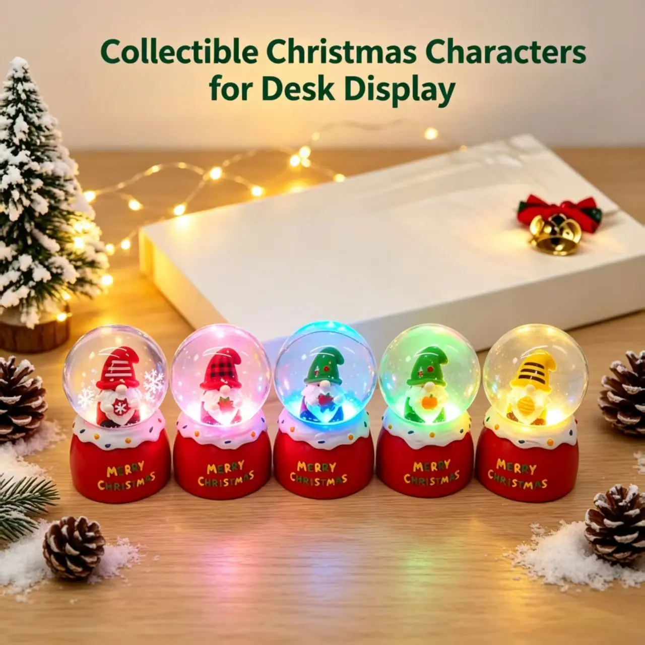 Christmas Glowing Crystal Ball, 12 Random Designs, Faceless Goblin Cartoon Santa Snow Light, Home Desk Holiday Gift Decorations