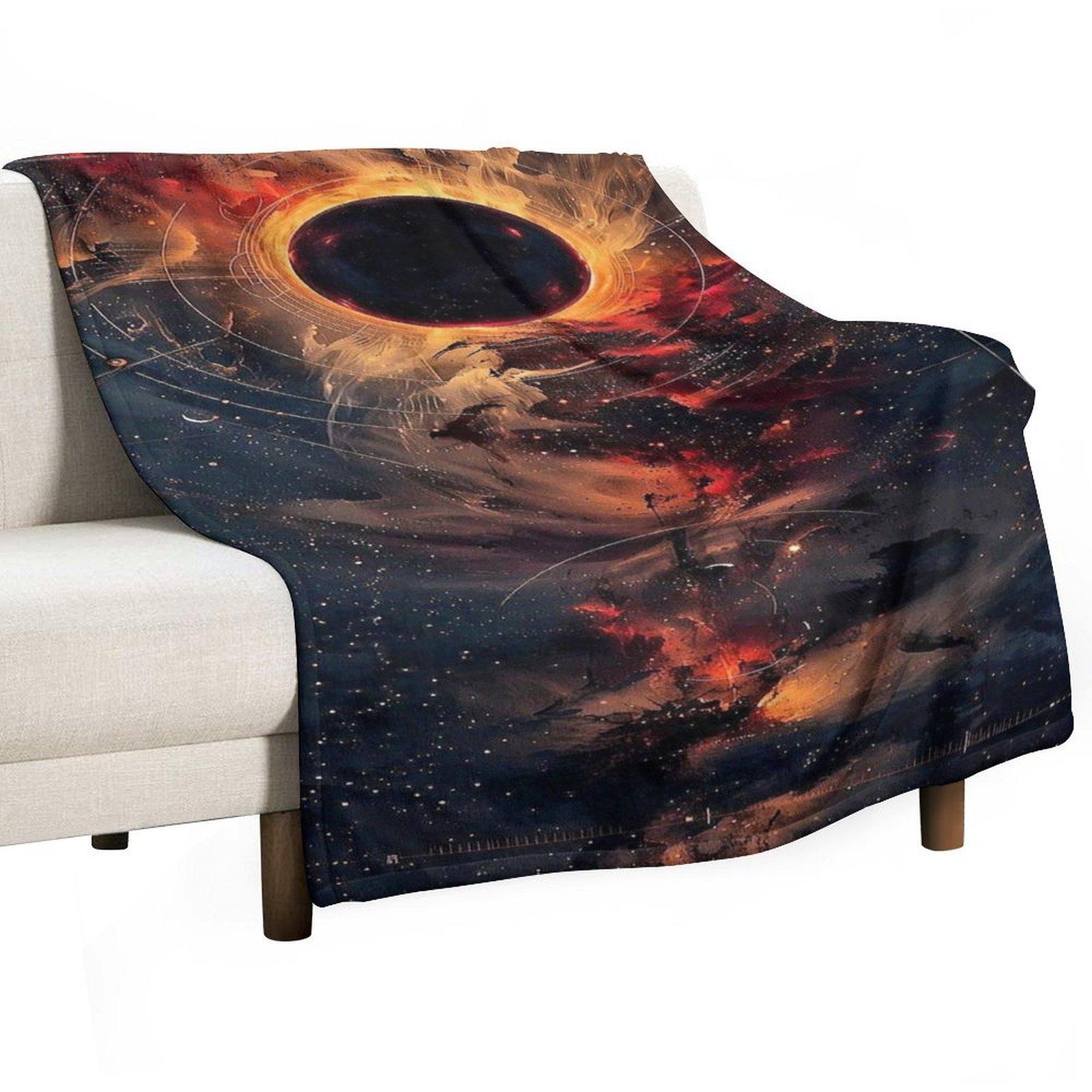 Solar Eclipse Galaxy Nebula Throw Blanket, Stunning Black Hole Space Cosmic Print Soft Flannel Fleece Blanket for Sofa Bed