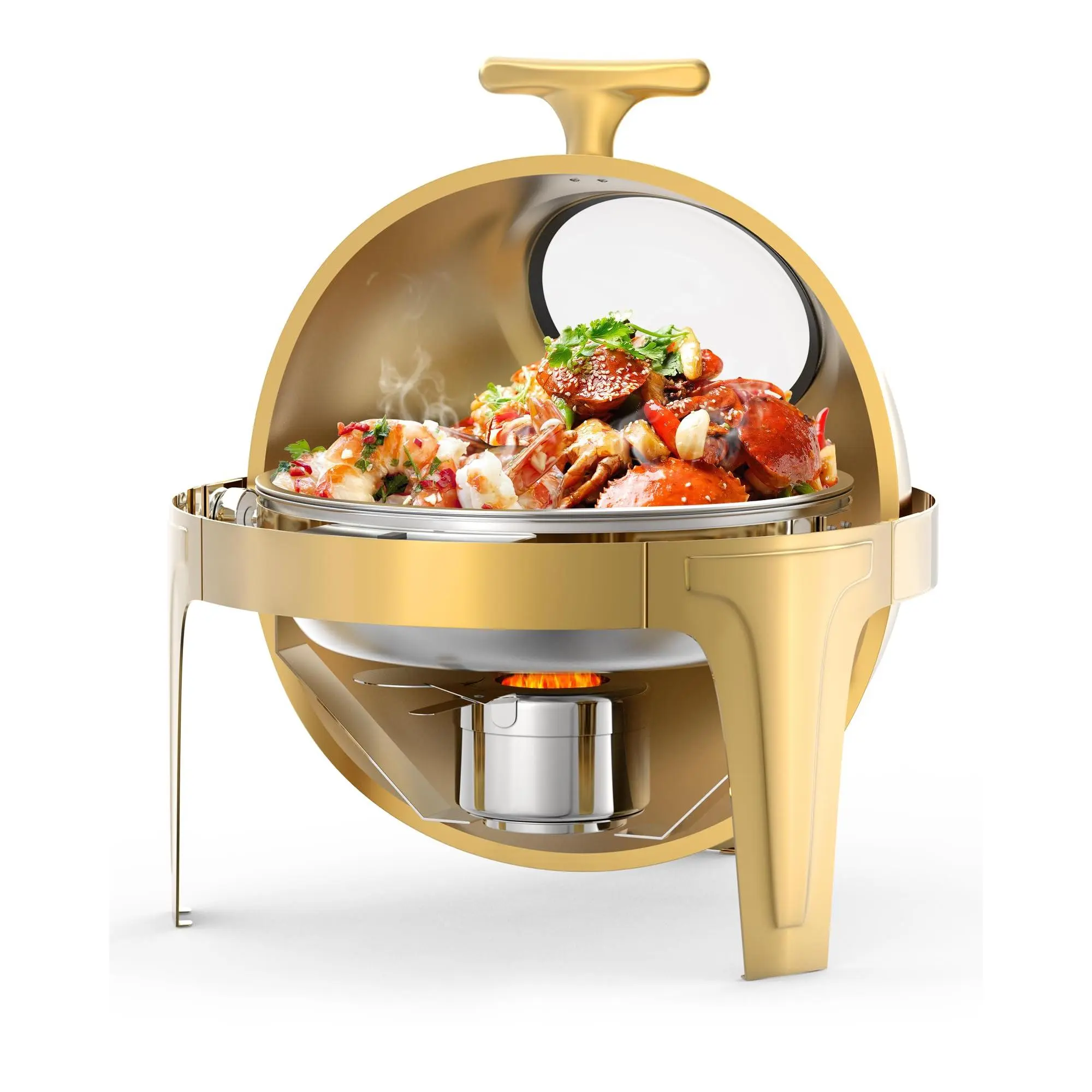 6 Qt Rectangular Roll Top Lid Stainless Steel Chafing Dish Buffet Set - Food Heating Commercial Catering Bakeware with Food Pan, Water Pan, Fuel Holders for Wedding Events, Parties