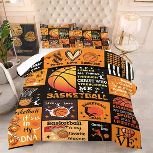 2/3-Piece Basketball Patchwork-Style Comforter Set – Soft and Comfortable Bedding Set Featuring Motivational Sports Quotes; Classic, Stylish Decor for Teen Boys' Basketball-Themed Bedrooms (Includes 1 Quilt + 1 or 2 Pillowcase)