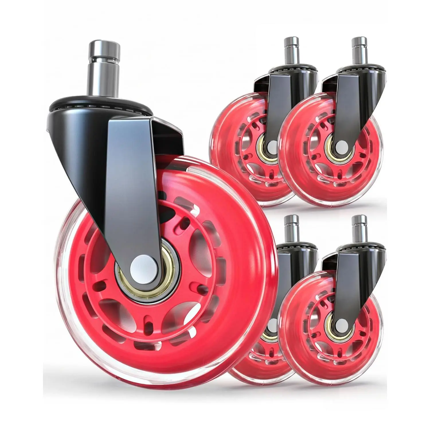 Office Chair Wheels Roller  Caster 11x22mm  Black 3 Inch Chair Wheels for Office Rubber Rolling Set of 5 for Carpet Hardwood Floors Gaming Smooth & Silence Gliding
