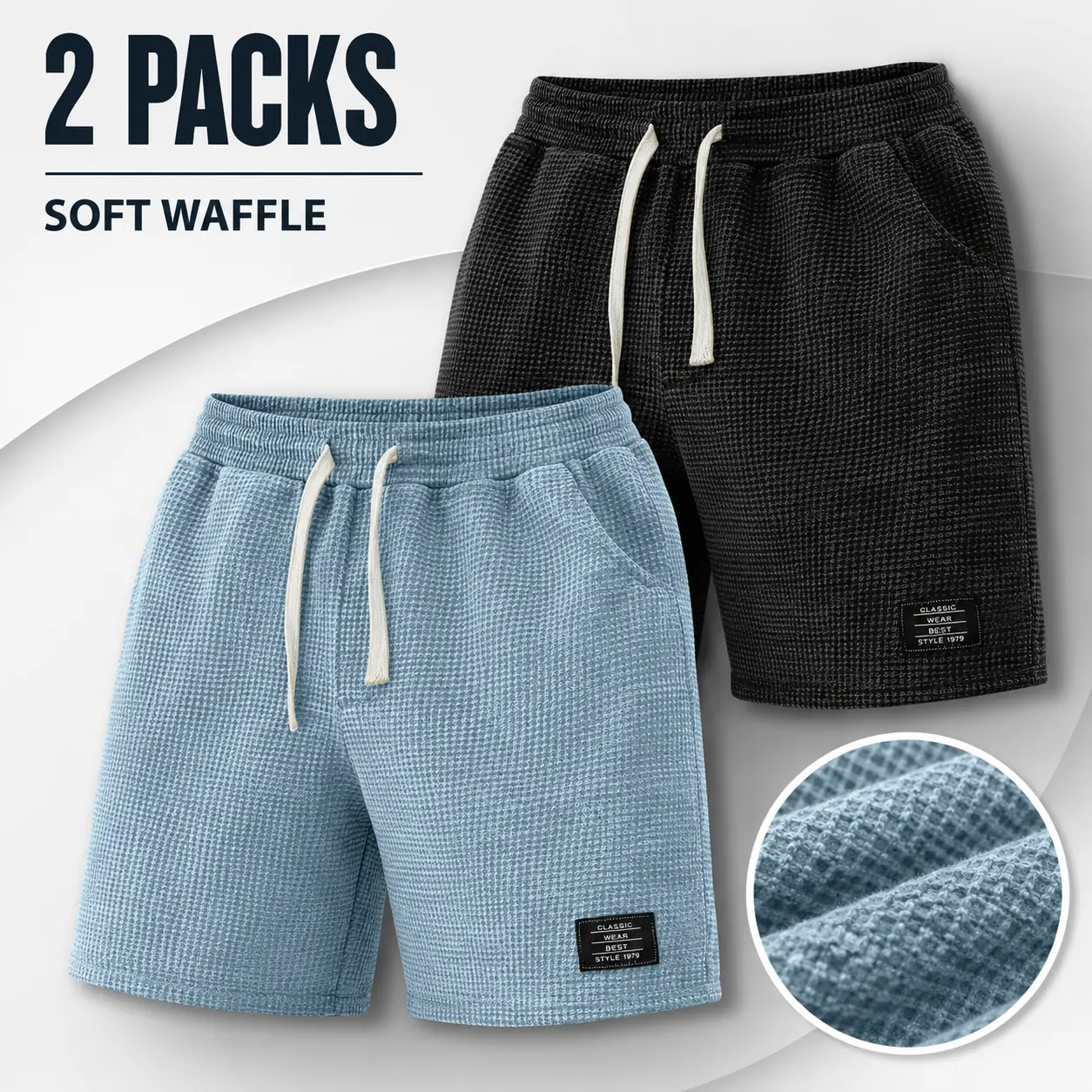 Men's Loose Fit Waffle Knit Shorts, Casual Elastic Waist Shorts with Adjustable Drawstring and Side Pockets, Textured Summer Lounge Bermuda Shorts for Gym Running Workout Beach Travel Home Streetwear, Soft Comfy Athletic Sweat Shorts Breathable Summer Fit
