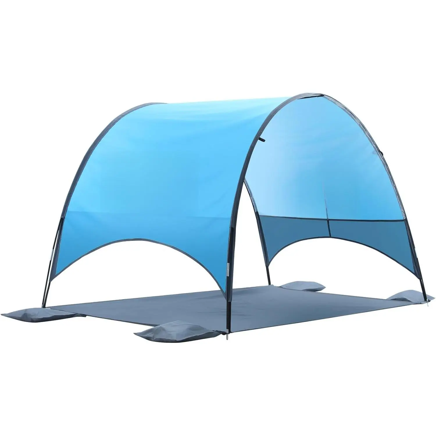2026 Upgraded Beach Umbrella Canopy with UPF 50+ UV Protection, Portable Beach Tent for Sun, 360° Ventilation, 4 Sandbags, Dual Pockets, Stakes & Ropes, 90.5 * 59 * 53 inch for 3 People