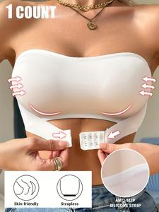 underwear for women solid wireless bandeau bra, minimalist front buckle strapless seamless bra, women's lingerie & underwear, casual comfy bras lingerie for all seasons, fall wear, bras for women, straplessbra, underwear for women, adjustable bra