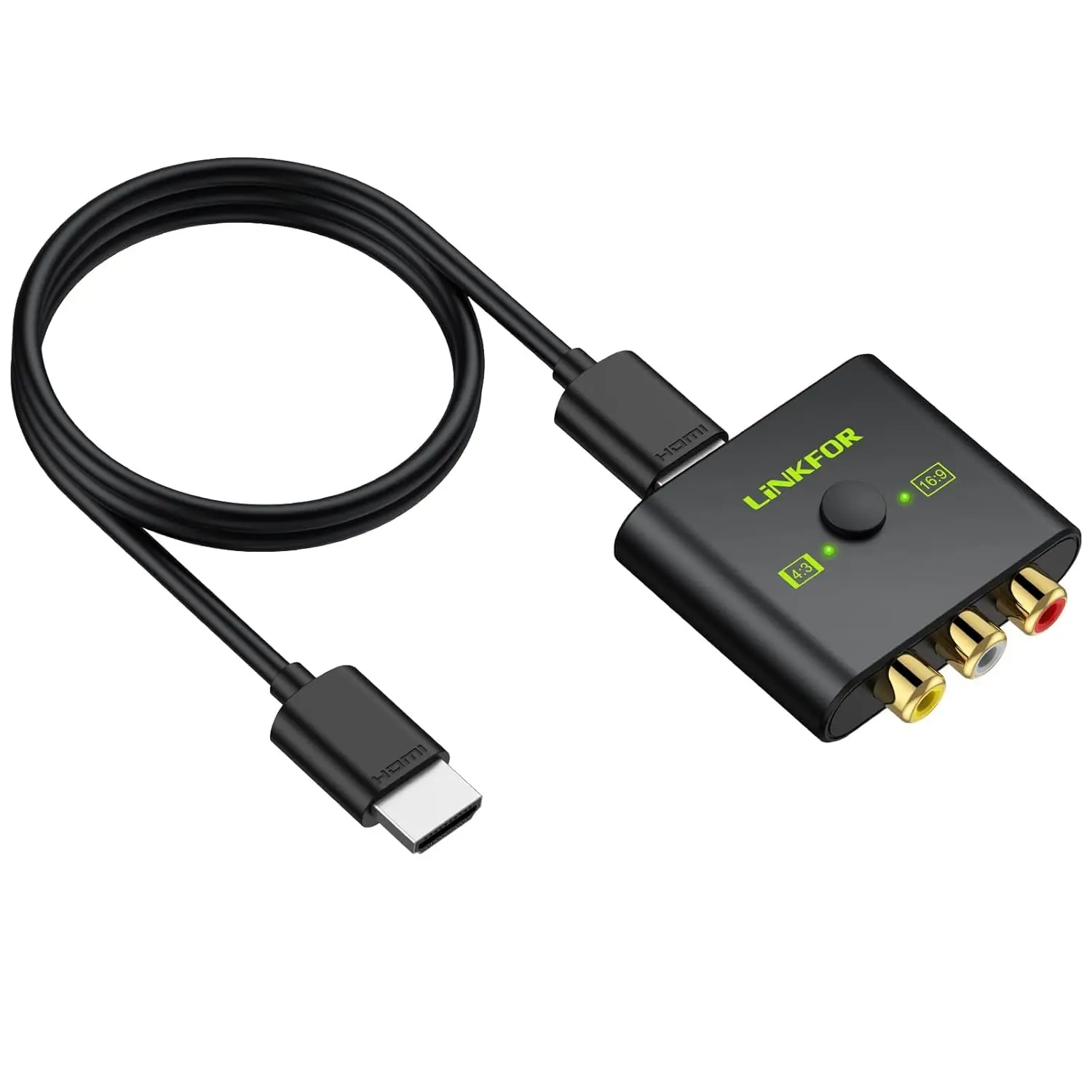 LiNKFOR RCA to HDMI Converter,1080P AV to HDMI Converter,16:9/4:3 Conversion Mini Composite CVBS Audio Video Adapter Supports PAL/NTSC for Wii/PS1/PS2/N64/Xbox