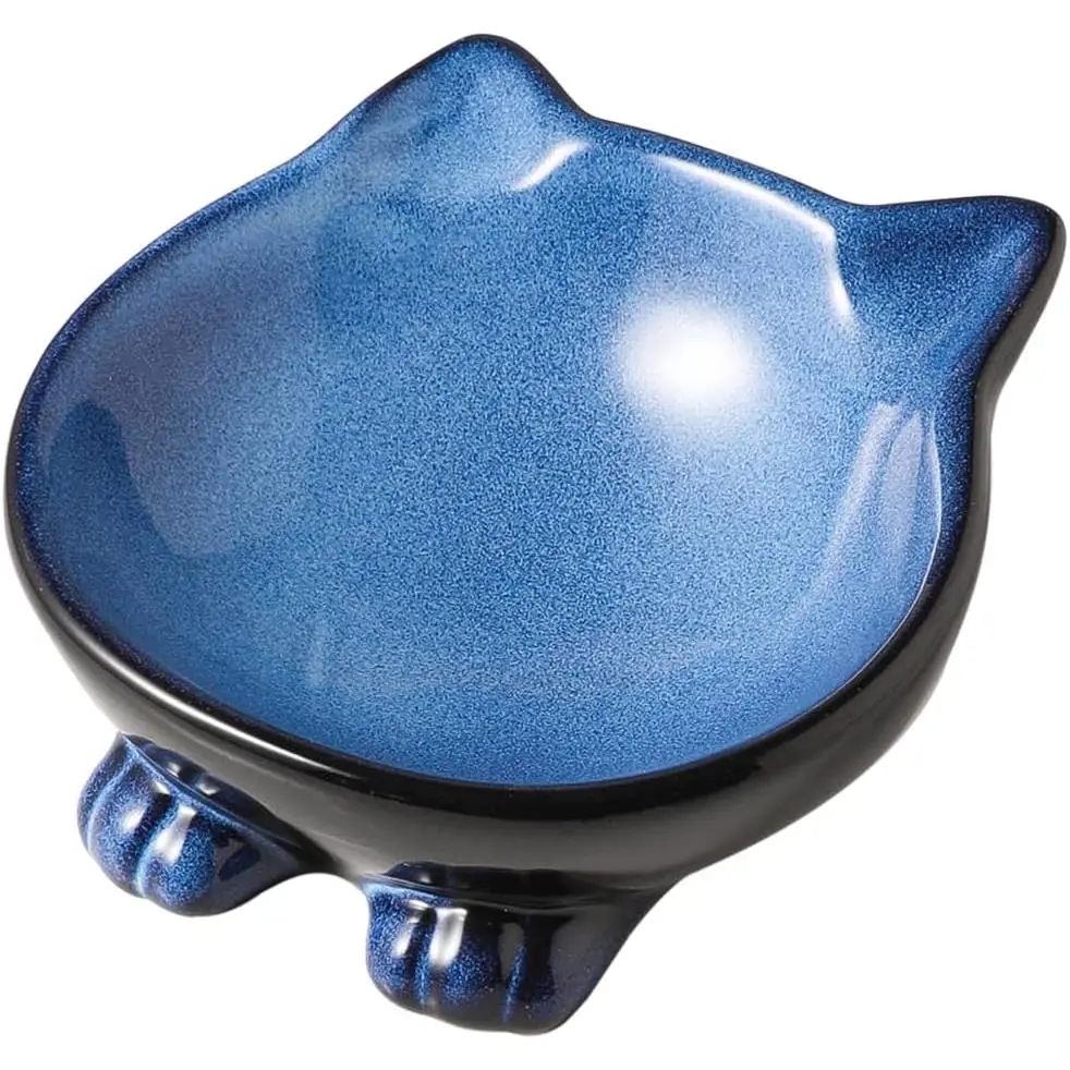 Ceramic   Bowls: 5 Inch  Bowl for  & Water |  Grade  Dish for Small-Sized  - Microwave & Dishwasher Safe -Elegant Blue & Black (4.25 OZ /1 PC)