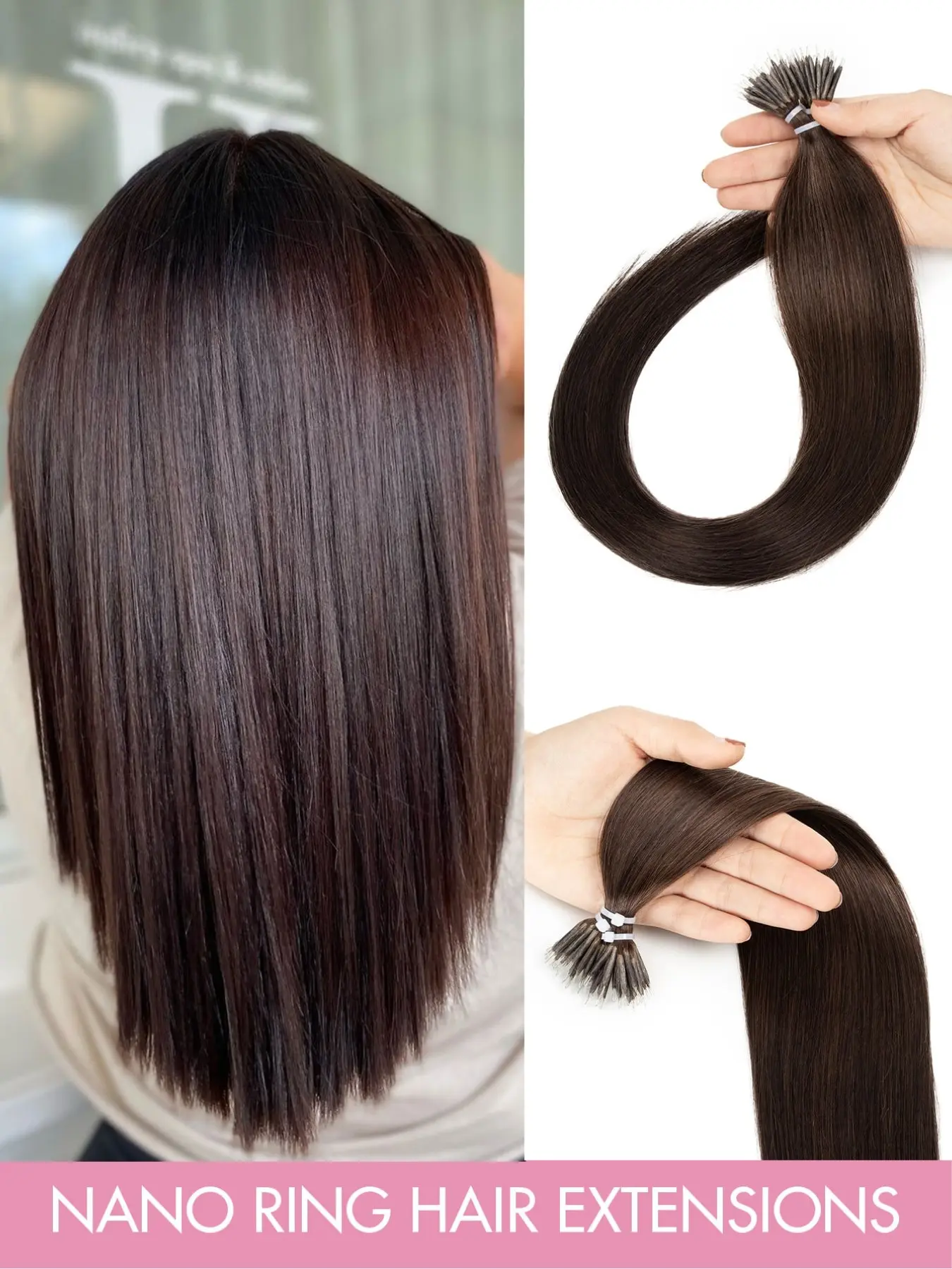 Nano Ring Hair Extensions Human Hair Invisible Nano Ring Hair Extensions Straight Nano Beads Extensions Microbead Hair Extensions 50S By Cold Fusion to Add Volume Festival Concert Accessories Summer Travel Holiday Essentials