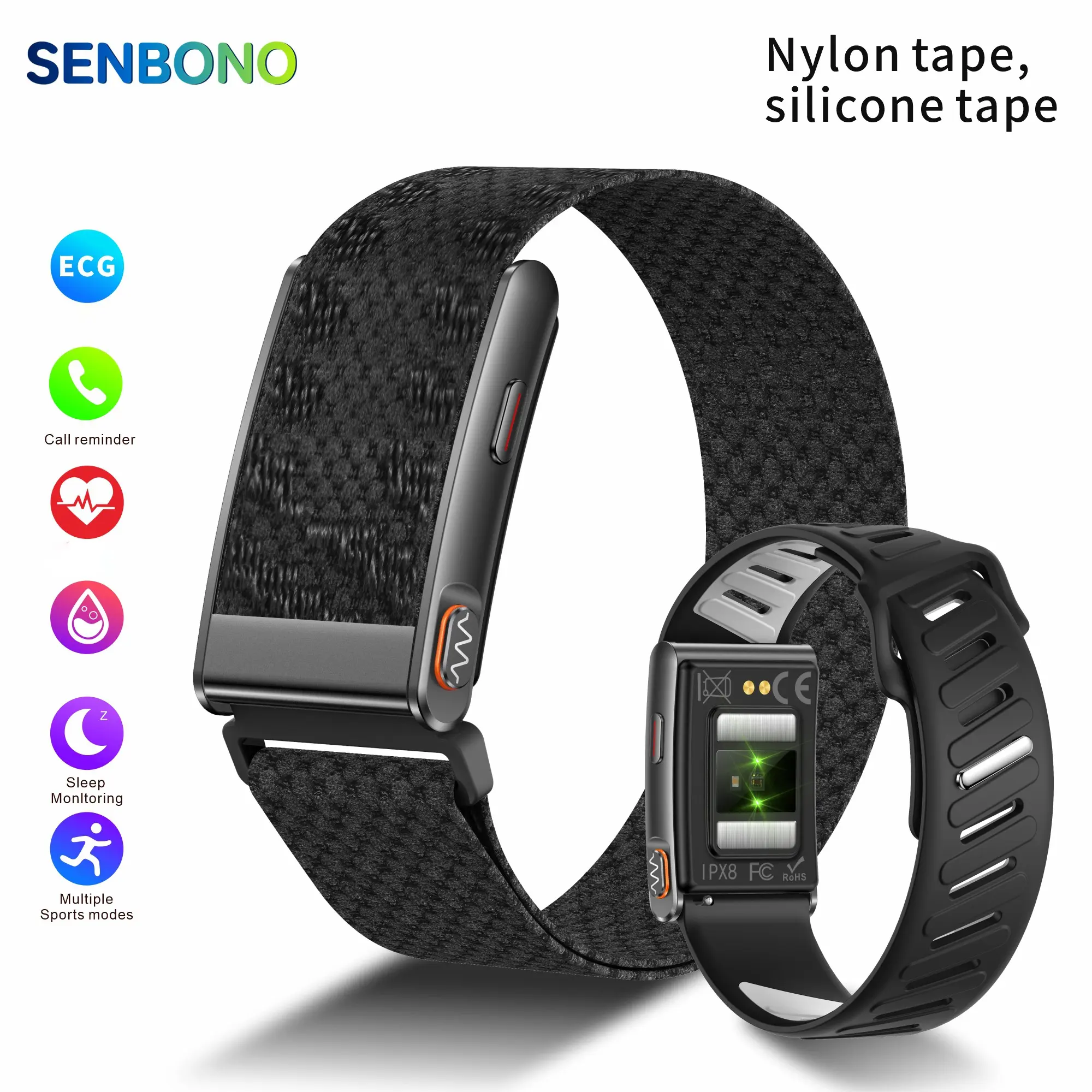 Fashionable and minimalist screenless smart bracelet, with a unisex multifunctional design, all day monitoring, sleep tracking, IPX8， Support remote shaking of photos, automatic recording of steps, calories, and distance, ideal gift