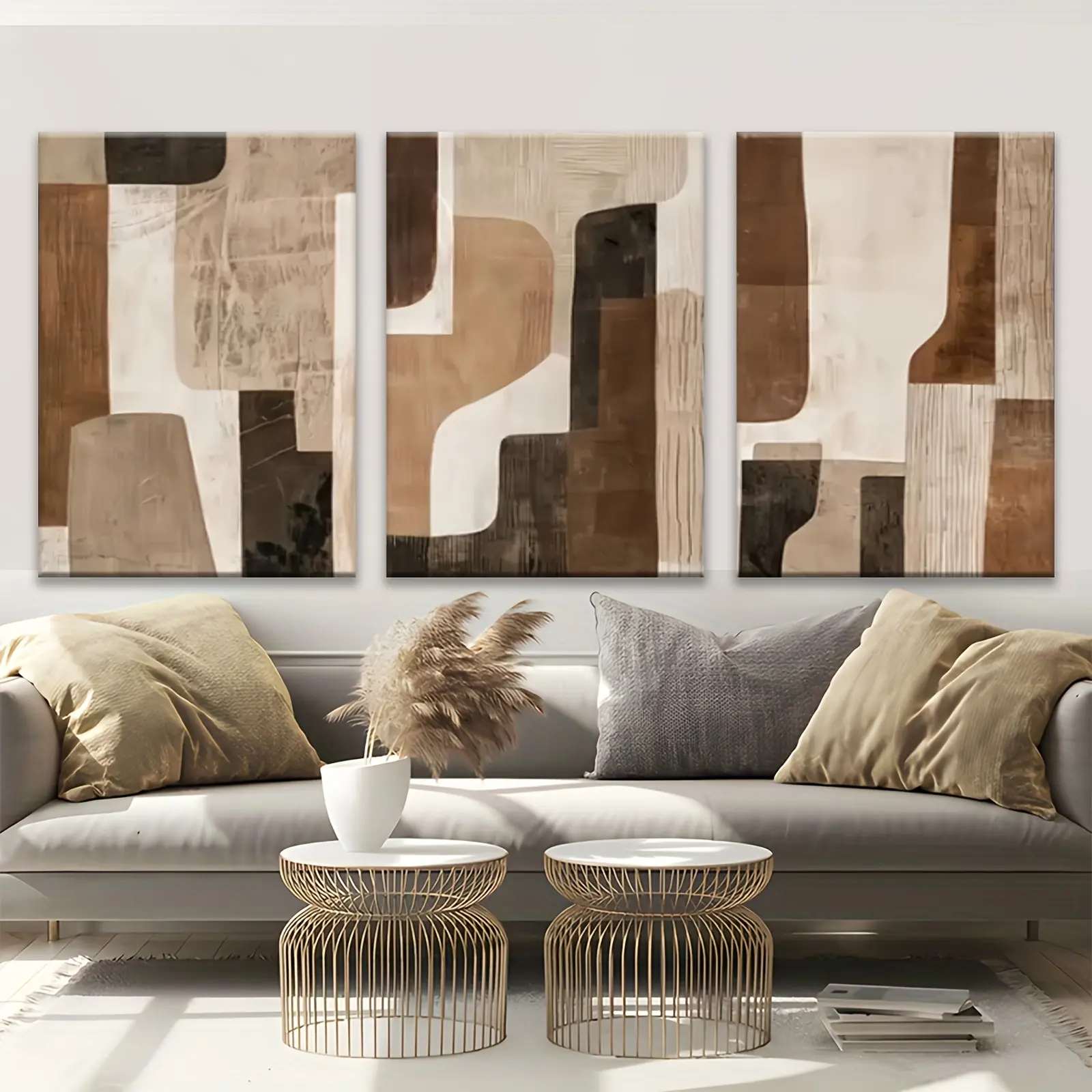 3-piece framed set - Abstract brown-beige art print themed canvas wall art - Wrapped canvas frame, high-quality ink, modern classic decoration suitable for Easter, weddings, graduations, anniversaries, Halloween - Indoor/outdoor home decor gift, Christmas