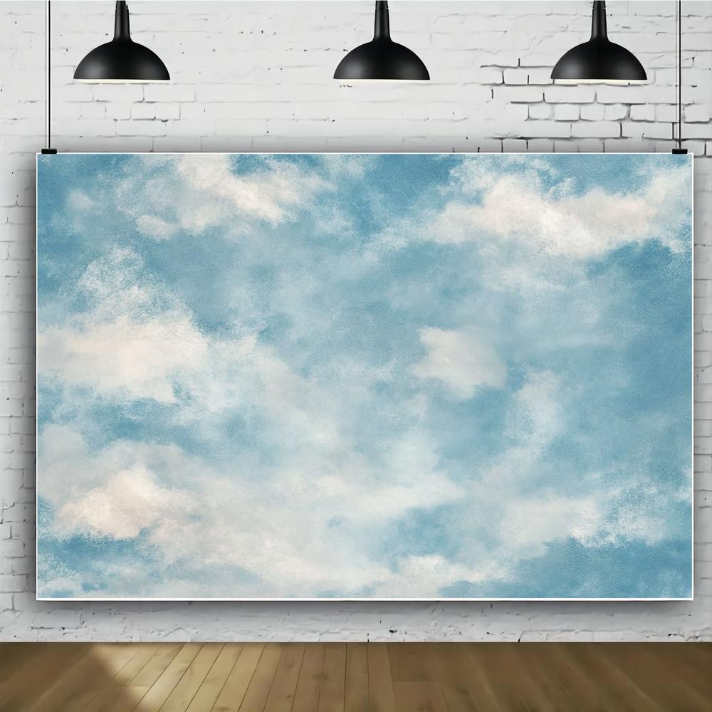 1pc 2D Flat Translucent Blue Cloud Abstract Polyester Backdrop Banner - Versatile Photo Prop for Weddings, Birthdays, Anniversaries & Parties - No Electricity Needed, Lightweight & Durable Design
