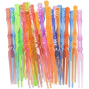 Comicfs 300pcs Disposable Plastic Fruit Forks, 4" Bistro Cocktail Forks Tasting Appetizer Fork Set Toothpick Portable Salad Mini Cake Fork (Multicolor)