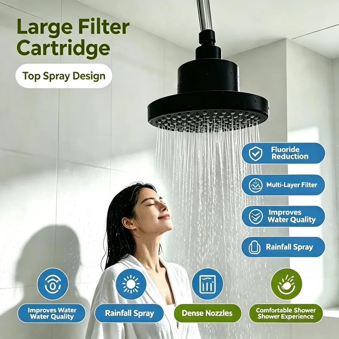 Large Size Filtered Shower Head, Fluoride Removal, Water Purification, High-Pressure Rainforest Spray, Universal Interface, Multi-Layer Filters