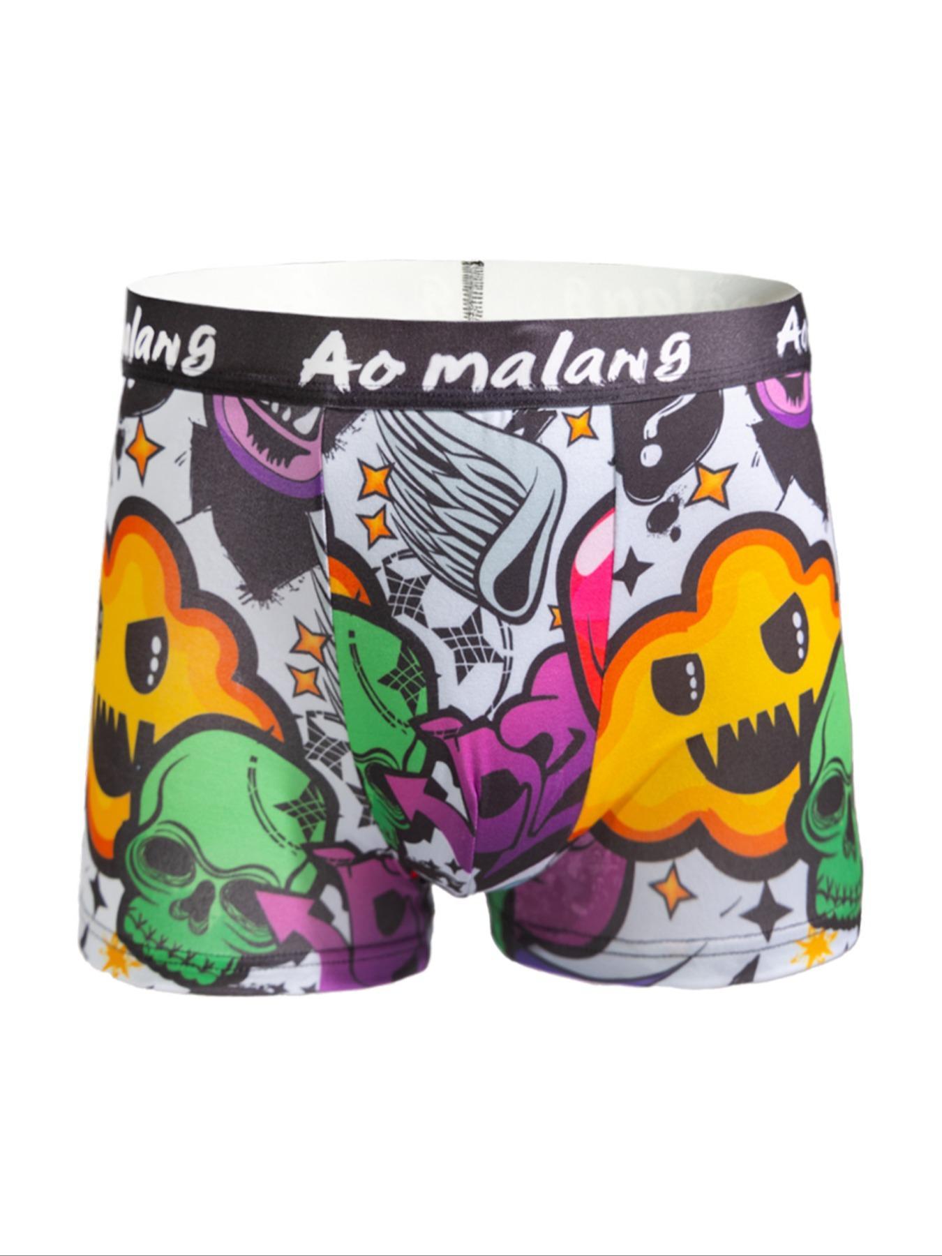 Random Color Men's All Over Print Boxer Brief, Casual Comfy Breathable Underwear Boxer Briefs for Daily Wear, Mens Underwear for All Seasons, Undergarments, Heart Print Boxers