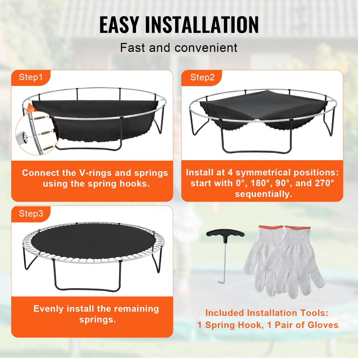 [Fahuac] Replacement Trampoline Mat for 12ft Frame – 72 V-Rings, Fits 5.5" Spring Length, Durable PP Material UV Resistant, Easy Install (Frame & Springs Not Included)