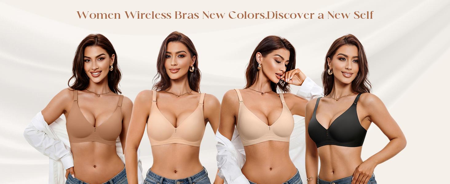 Wireless and Seamless Jelly Bra for Women - No Underwire Push Up Deep V Bras for Womens - Back Support Sports Bralette