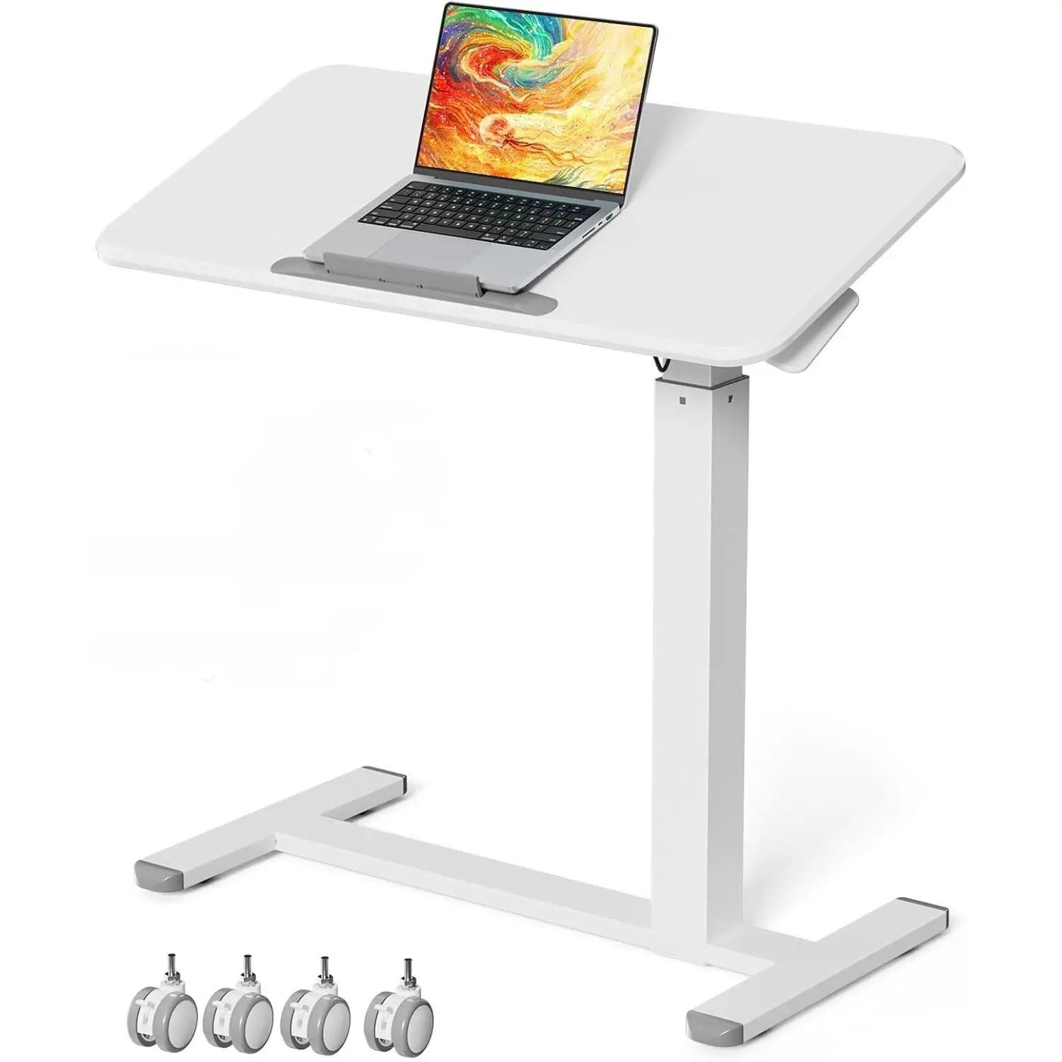 Mobile Standing Desk, Left/Right Rolling Bedside Table | 90° Foldable Laptop Desk with Wheels, Height Adjustable Portable  Cart for   Use, White