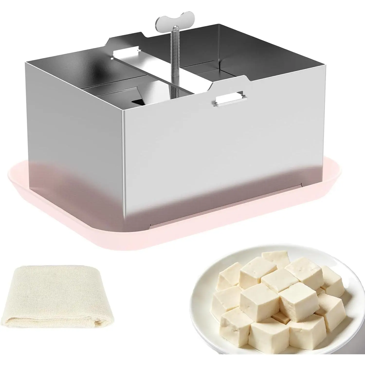 Stainless Steel Tofu Press,Maker with Presser Towel & Drip Tray, Fast Water Removal, Versatile for Paneer & Cheese Press