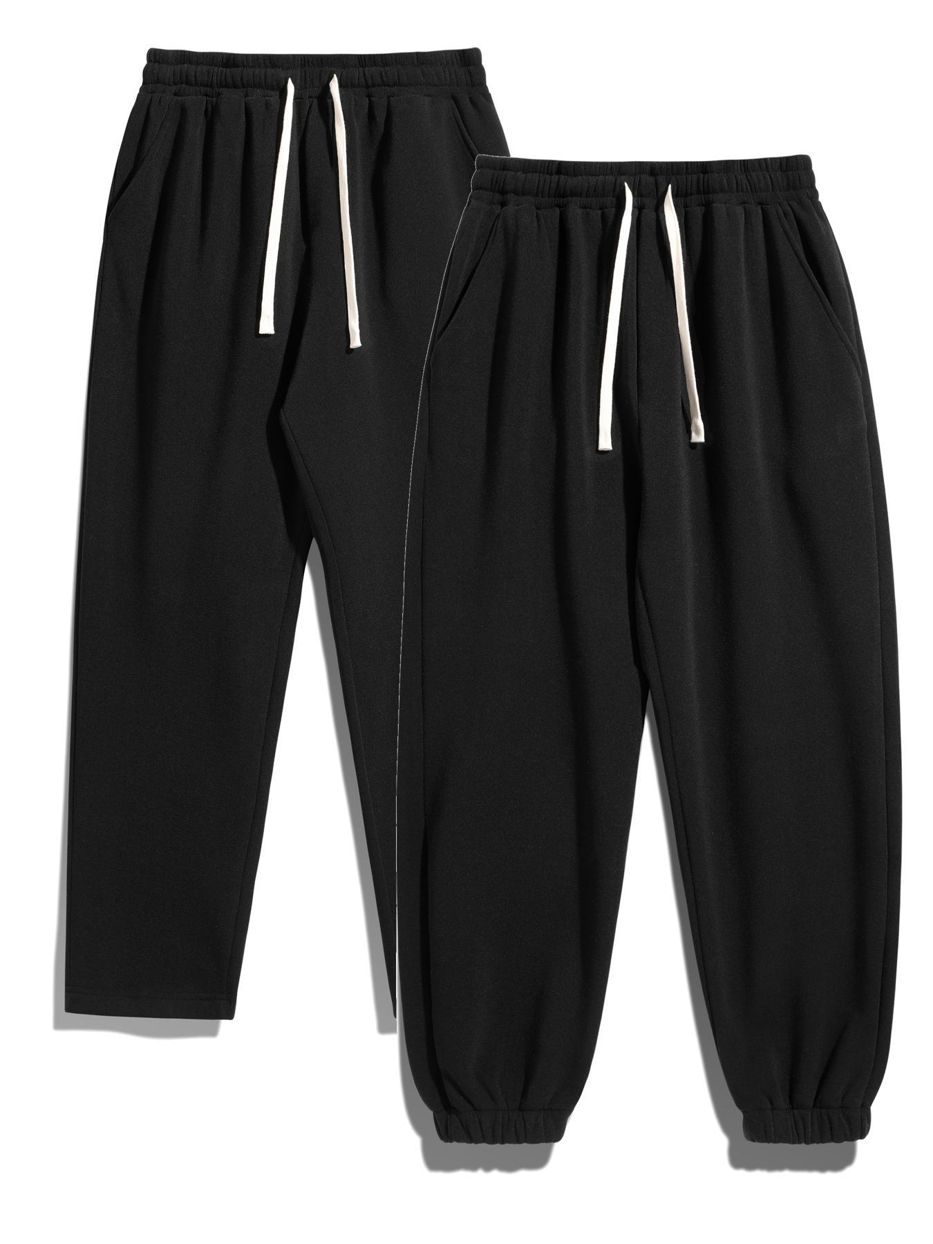 Men's Solid Drawstring Waist Thermal Lined Sweatpants Casual Comfy Sweatpants Straight Leg Pants & Jogger Pants for Fall & Winter, Men's Trousers for Daily Wear