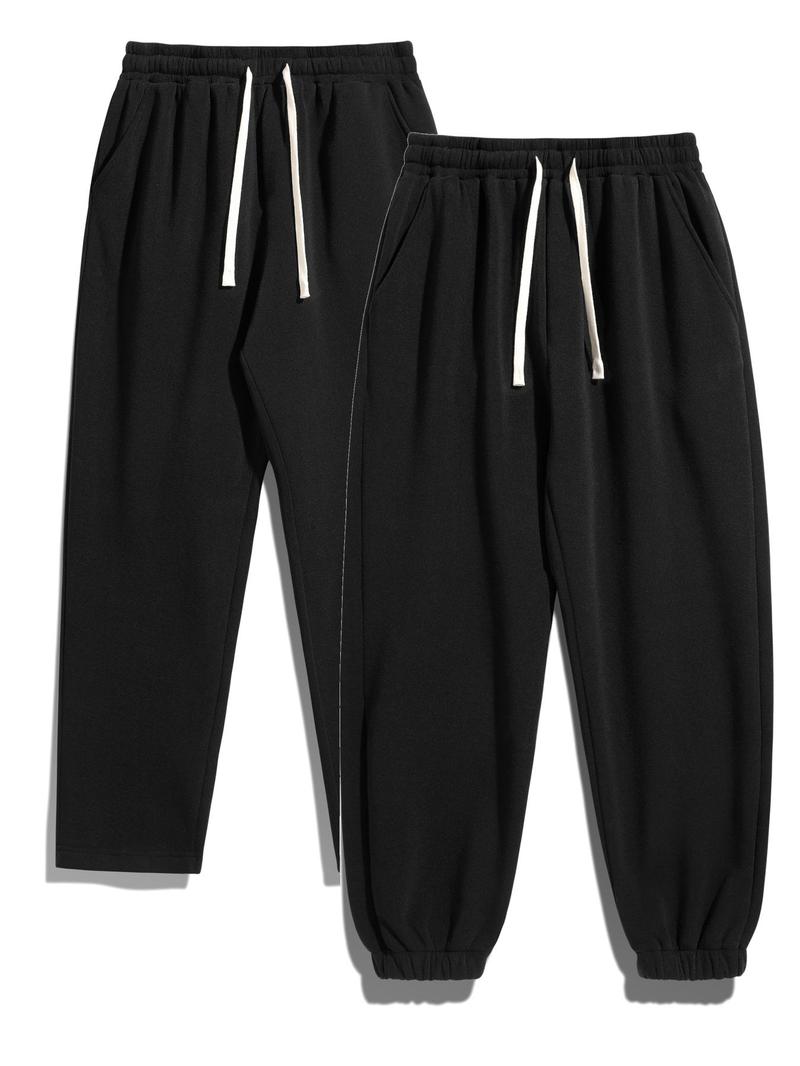 Men's Solid Drawstring Waist Thermal Lined Sweatpants Casual Comfy Sweatpants Straight Leg Pants & Jogger Pants for Fall & Winter, Men's Trousers for Daily Wear