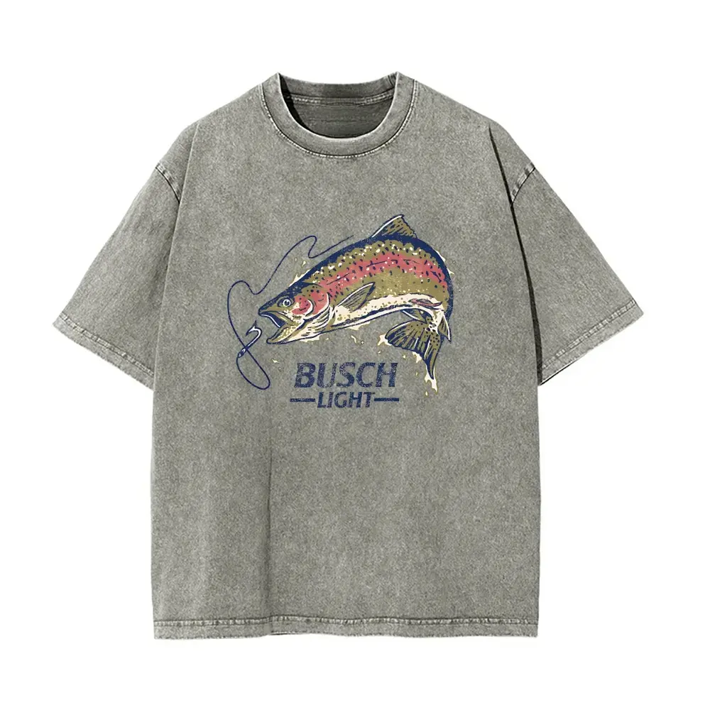 Busch Light Trout Fishing T-Shirt |   Vintage Washed Pink Beer Graphic Tee |   Unisex Casual Summer Top
