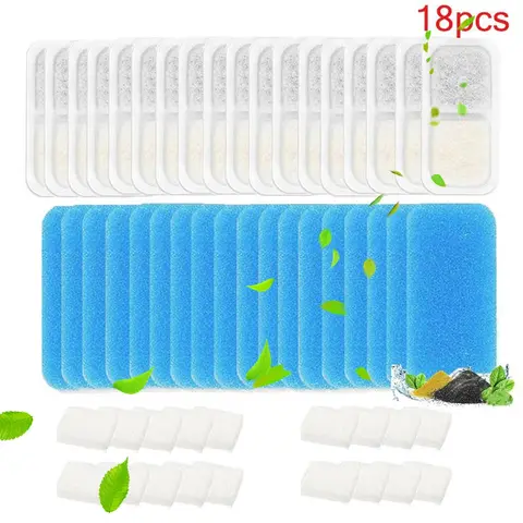 18-Pack Cat Water Dispenser Water Fountain Filters, 64oz/2L Stainless Steel Pet Drinking Machine Replacement Filters, Multi-Stage Filtration