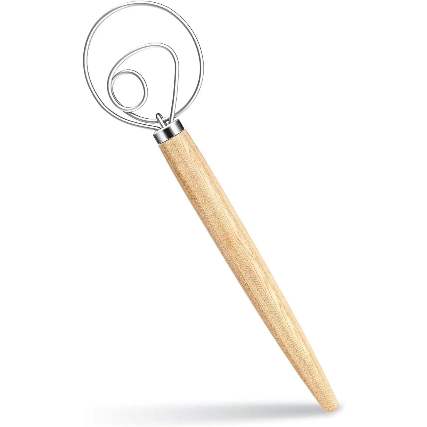 13-Inch Danish Dough Whisk - Wooden Danish for Dough with Stainless Steel Dough Hook - Traditional Dutch Whisk - Bread for Sourdough, Pizza, Pastry, Cake Batter (Rubberwood,, 1)