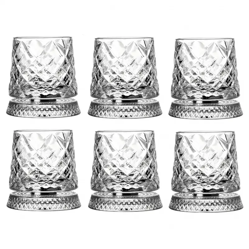 6 Pack Rotating Whiskey Cup With Holder Suitable For Bourbon Whiskey, Scotch Whiskey Cocktails Unique Gift For Men'S Dad And Husband Bartenders Cool Bar Accessory For Home Bars
