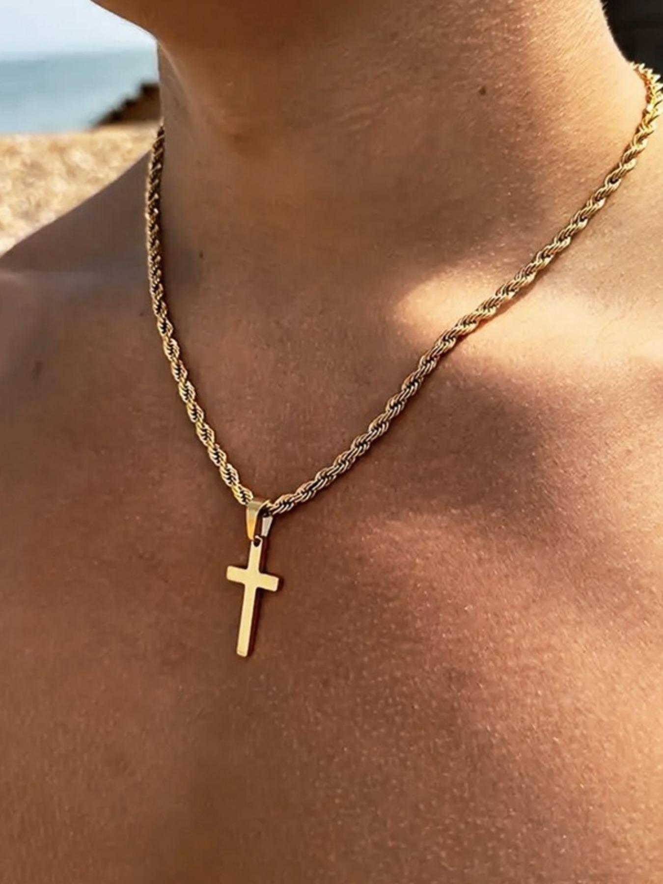Men's Stainless Steel Cross Pendant Necklace, Cross Design Fashion Jewelry for Party, Everyday Accessory, Trendy All-match & Exquisite Jewelry for Birthday Gift, Cross Necklaces, Faith Necklace
