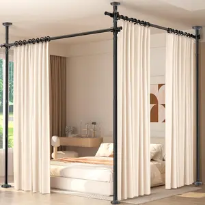 Room Divider for Room Separation,4-10ft(H) 28-140inch(W) Adjustable Temporary Privacy Wall Divider, Tension Curtain Rods No Drilling, Heavy Duty Partition Space Separator Freestanding,Black