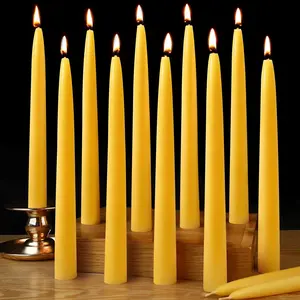 10inch 12 Pack Natural Pure Beeswax Taper Candles Smokeless 10 Hour Long Burning Candlesticks for Home Prayer